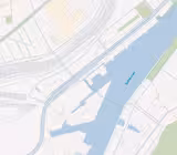 Kart som viser en del av Chicago Sanitary and Ship Canal, med omkringliggende veier, vannveier og industriområder. Kanalen går diagonalt fra nederst til venstre til øverst til høyre i bildet.